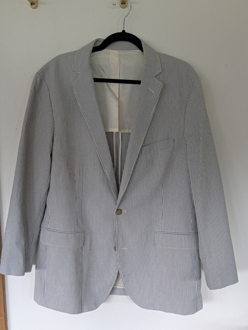JCrew Men's Light Blue & White Striped Seersucker Blazer 44L